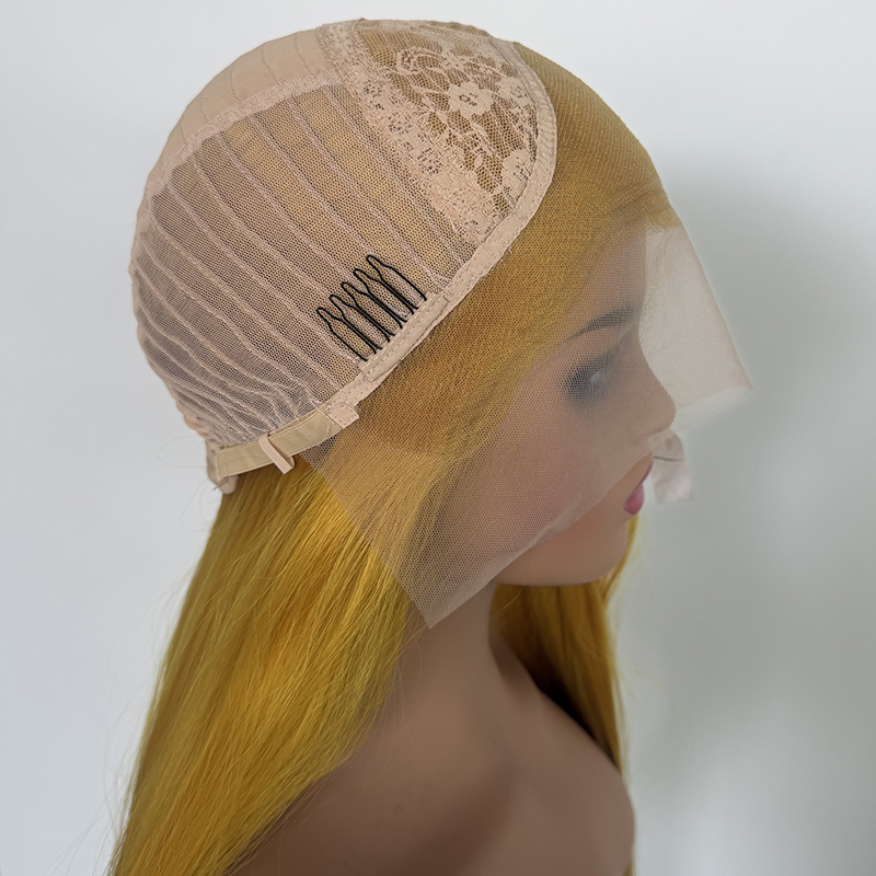 26" Silk Straight 13x4 Lace Wig Synthetic Colorful Cosplay Yellow Wig Heat Resistant Fiber Wig