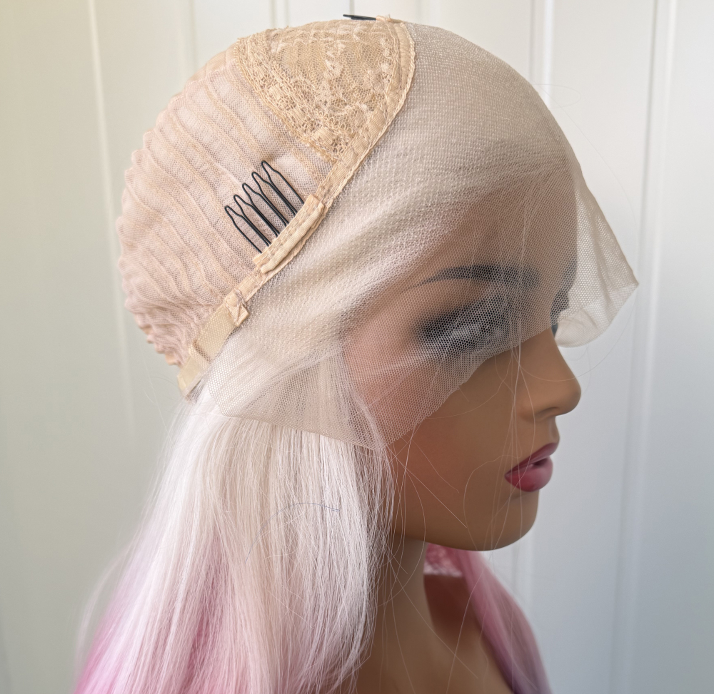 13X4 Ombre Color 24Inch White/Pink/Purple Lace Front Wig Natural Straight Colored Wigs Pre Plucked Natural Hairline Wigs