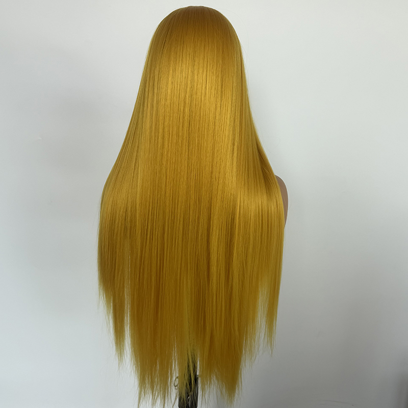 26" Silk Straight 13x4 Lace Wig Synthetic Colorful Cosplay Yellow Wig Heat Resistant Fiber Wig