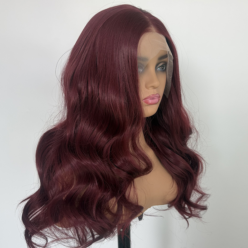 Perfect Hairline Fashion Wave Burgundy Hair 13x4 Lace Front  Synthetic Wig Heat Resistant Fiber Wigs