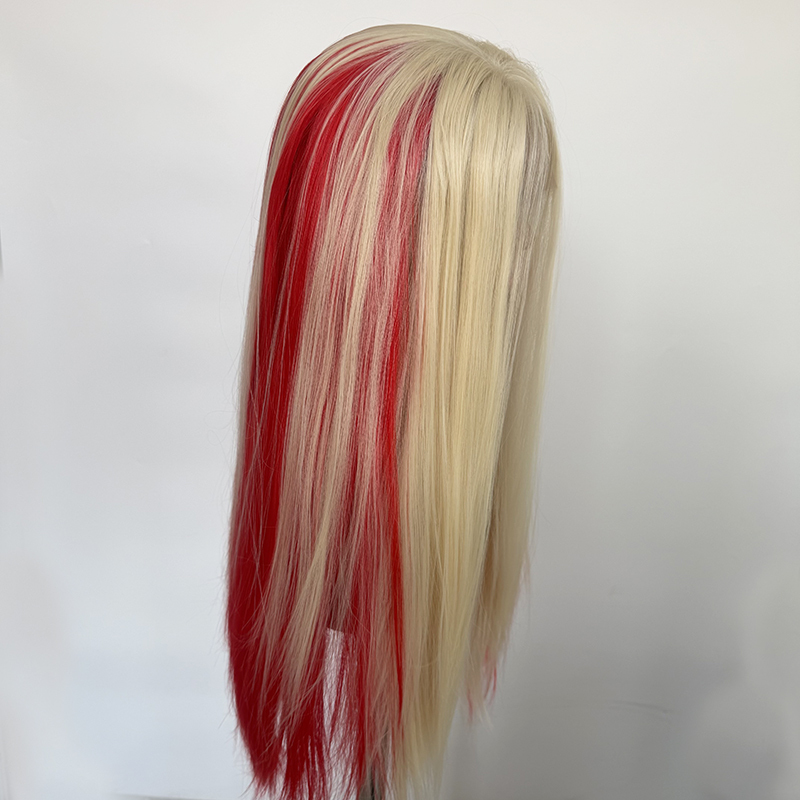 Red Wig Honey Blonde Highlight Lace Front Pre Plucked Synthetic Lace Front Glueless  Wig Blonde Hair In The Front And Red Hair In The Back