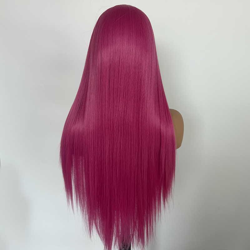Silk Straight Lace Front Pink Wig 24in Rose Pink Hot Pink Wig Synthetic Hair Heat Resistant Fiber