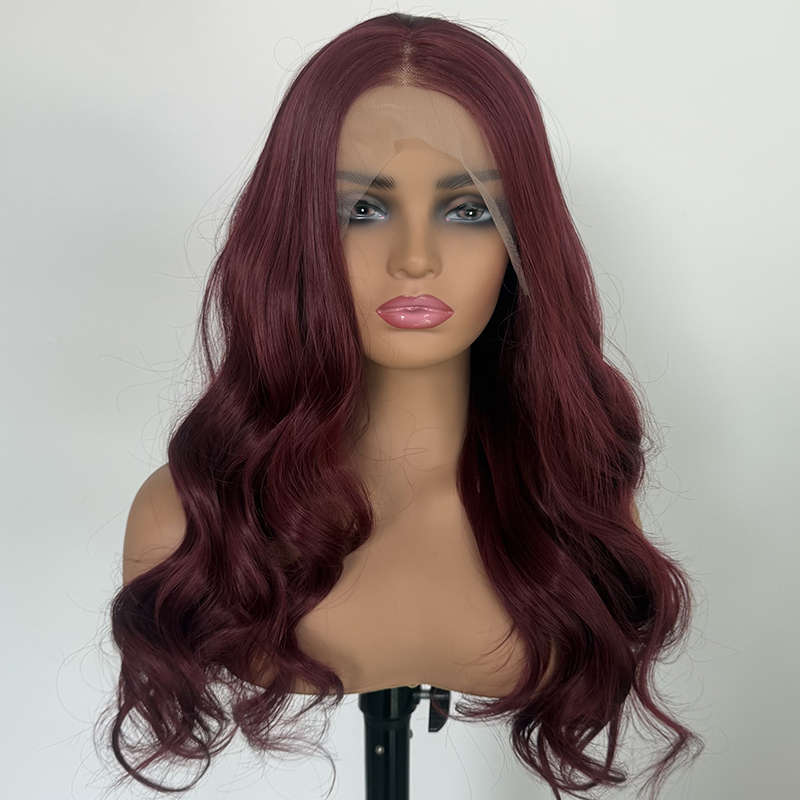 Perfect Hairline Fashion Wave Burgundy Hair 13x4 Lace Front  Synthetic Wig Heat Resistant Fiber Wigs
