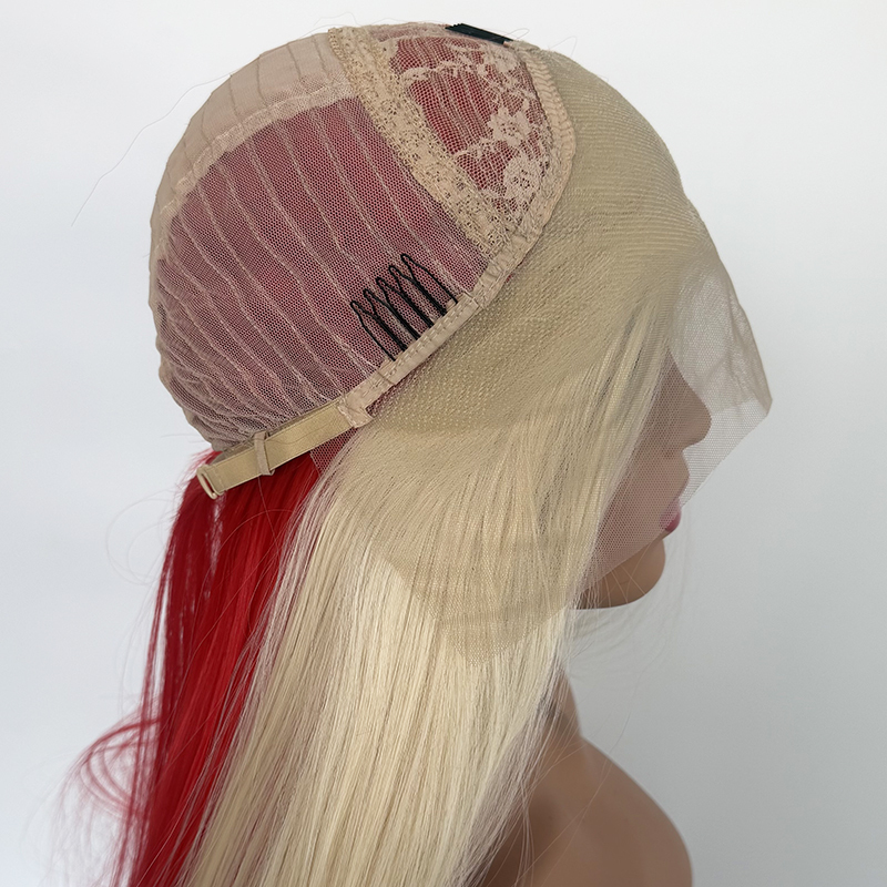 Red Wig Honey Blonde Highlight Lace Front Pre Plucked Synthetic Lace Front Glueless  Wig Blonde Hair In The Front And Red Hair In The Back