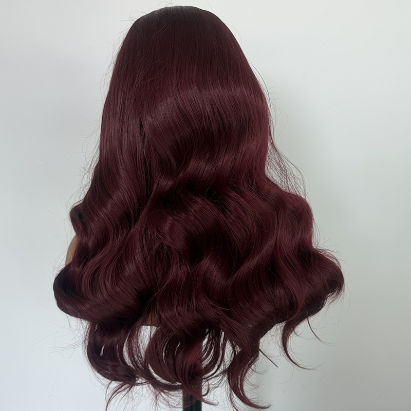 Perfect Hairline Fashion Wave Burgundy Hair 13x4 Lace Front  Synthetic Wig Heat Resistant Fiber Wigs
