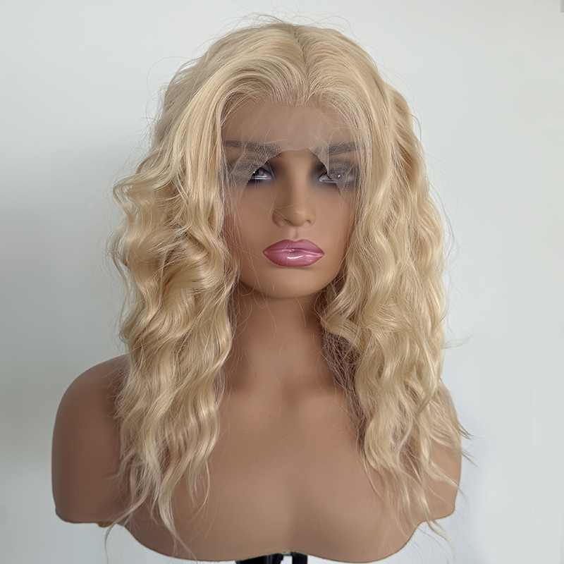 Pretty Blonde Wave 13x4 Transparent Lace Front Wig Blunt Cut Wave Heat Resistant Fiber Bob Wig
