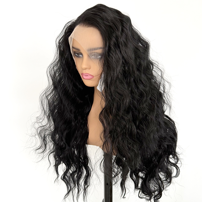 Black Natural Wave Curly Synthetic Lace Front Wigs 13x4 Lace Front Heat Resistant Fiber Wig
