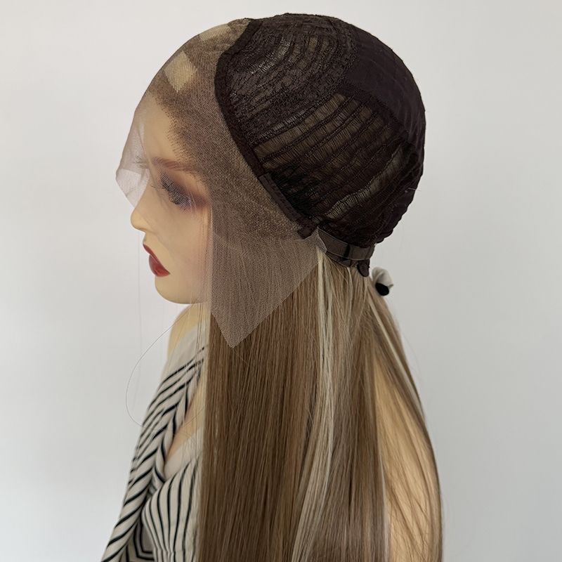 Highlight Brown Silk Straight 13×4 Lace Synthetic Wigs Heat Resistant Fiber Wig