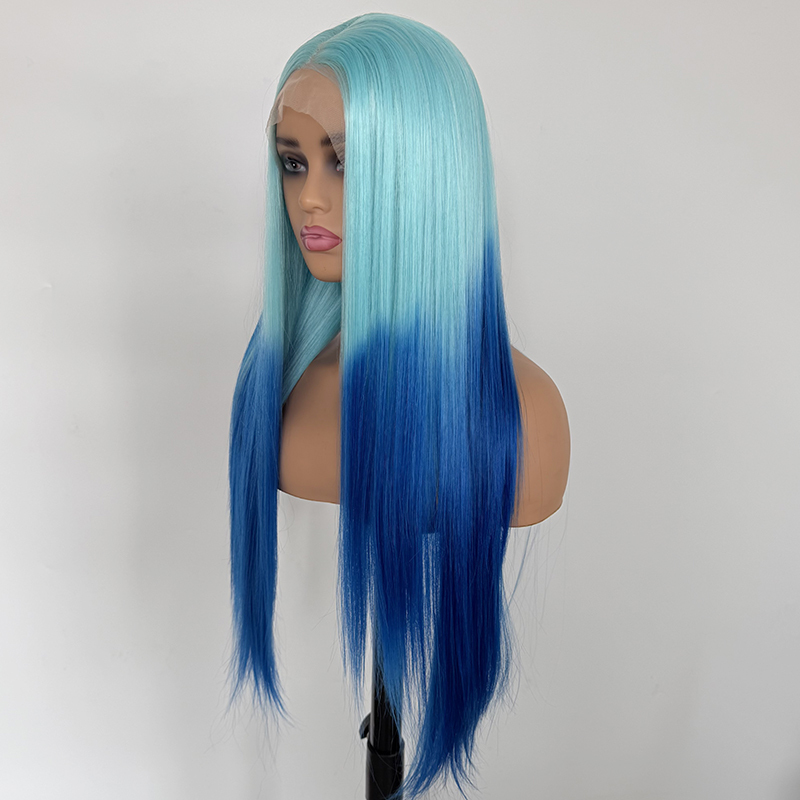 Blue Ombre Wig: 26" Straight Heat-Friendly Synthetic Hair