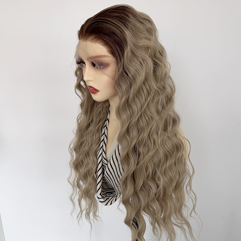 Highlight Blonde Color 13×4 Lace Long Wavy Synthetic Wigs Ombre Blonde Blend Hair Lace Front Wigs