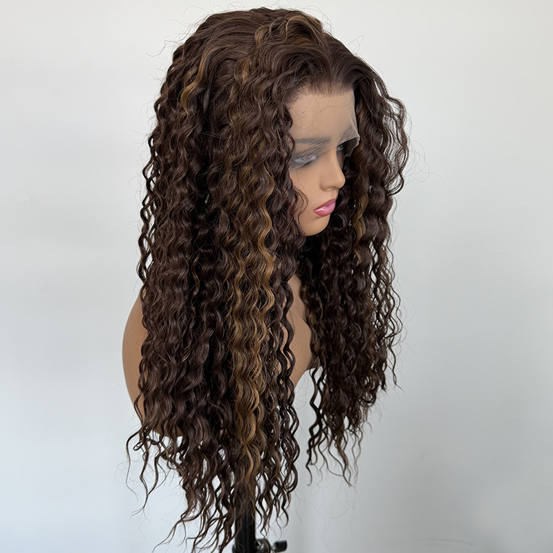 Highlight Color Kinky Curly 13x4 Lace Front Wigs Heat Resistant Fiber Deep Curly Wig