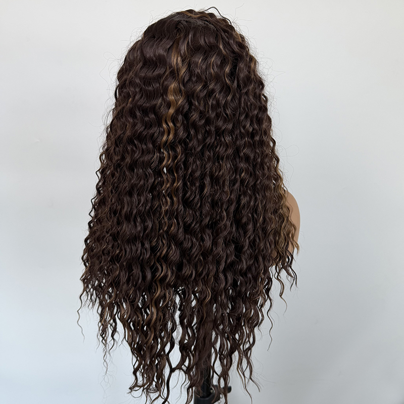 Highlight Color Kinky Curly 13x4 Lace Front Wigs Heat Resistant Fiber Deep Curly Wig