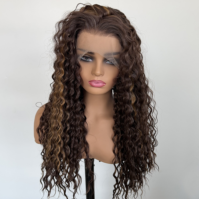 Highlight Color Kinky Curly 13x4 Lace Front Wigs Heat Resistant Fiber Deep Curly Wig