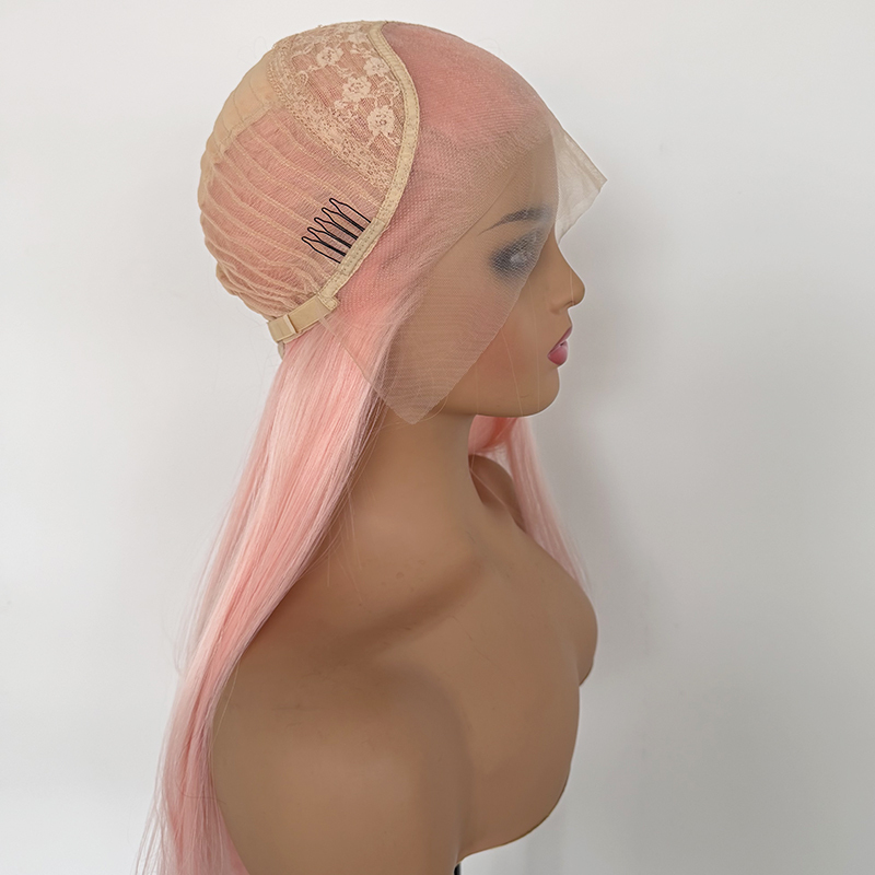 26" Silk Straight 13x4 Lace Wig Synthetic Colorful Cosplay Light Pink Wig Heat Resistant Fiber Wig