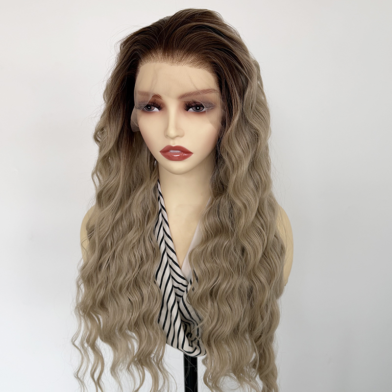 Highlight Blonde Color 13×4 Lace Long Wavy Synthetic Wigs Ombre Blonde Blend Hair Lace Front Wigs