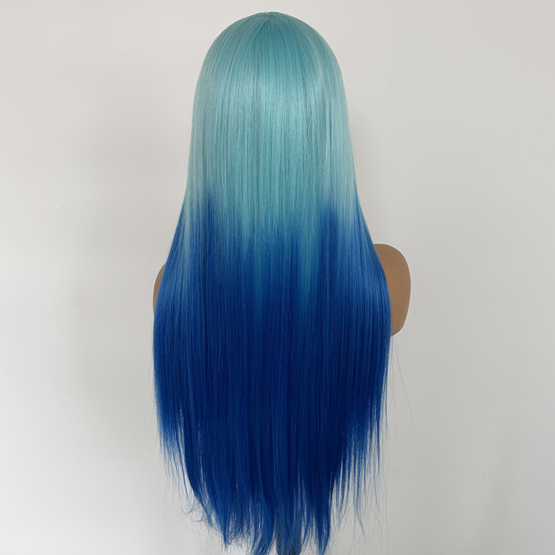 Blue Ombre Wig: 26" Straight Heat-Friendly Synthetic Hair