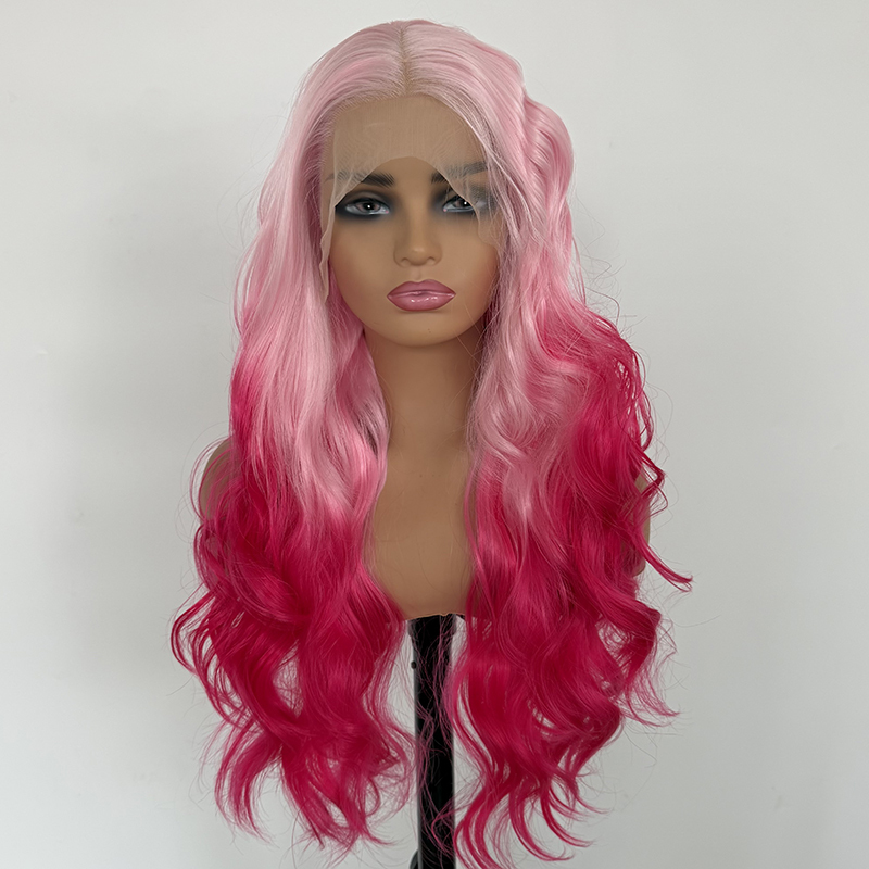Pink Ombre Wig: 26" Wavy Heat-Friendly Synthetic Hair