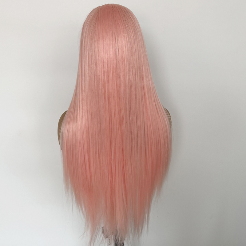 26" Silk Straight 13x4 Lace Wig Synthetic Colorful Cosplay Light Pink Wig Heat Resistant Fiber Wig