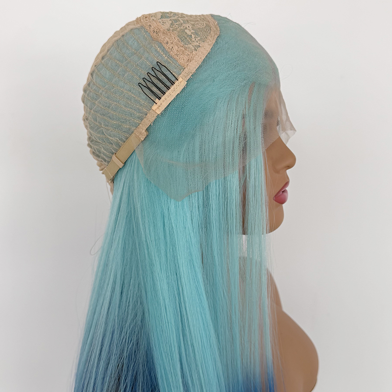 Blue Ombre Wig: 26" Straight Heat-Friendly Synthetic Hair