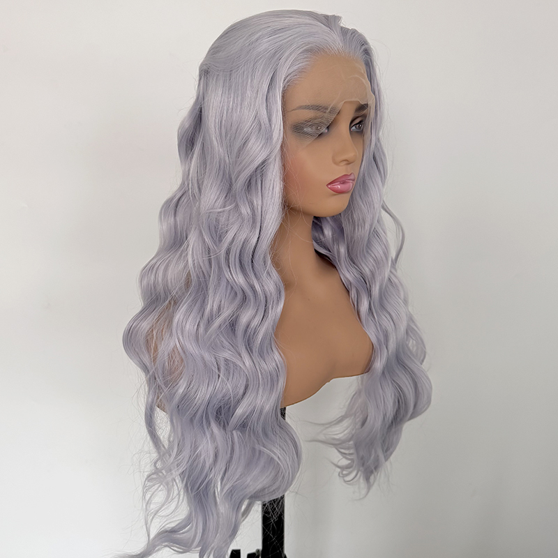 Taro Purple Long Wave 13x4 Synthetic Lace Front Wig Cosplay Taro Purple Wig