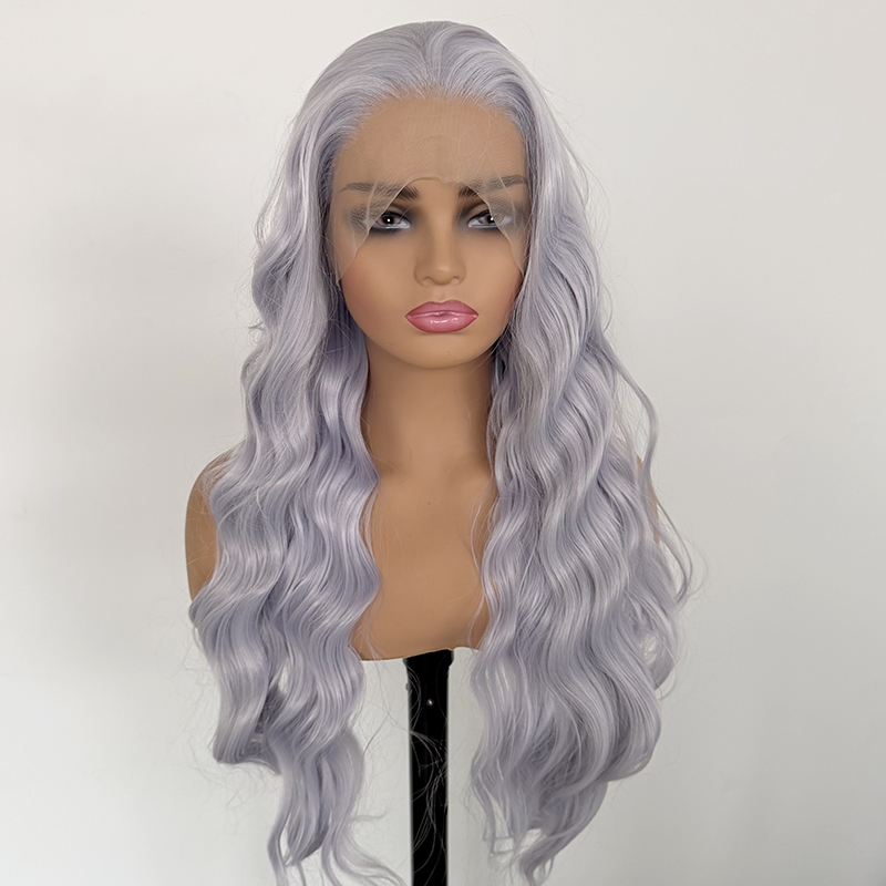 Taro Purple Long Wave 13x4 Synthetic Lace Front Wig Cosplay Taro Purple Wig