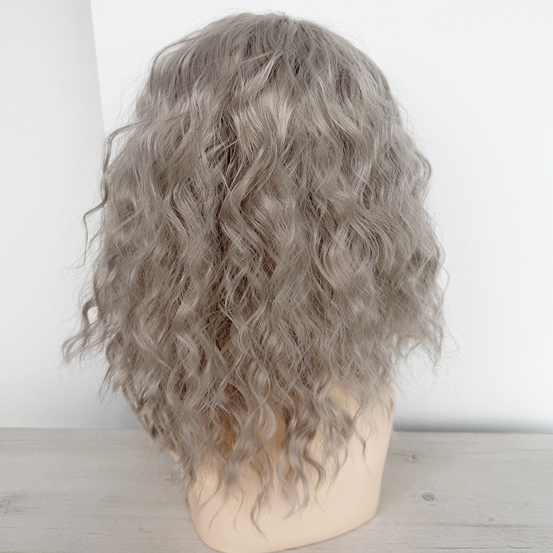 Blunt Cut Grey Curly Hair 13x4 Lace Front Synthetic Wig Grey Heat Resistant Fiber Wigs