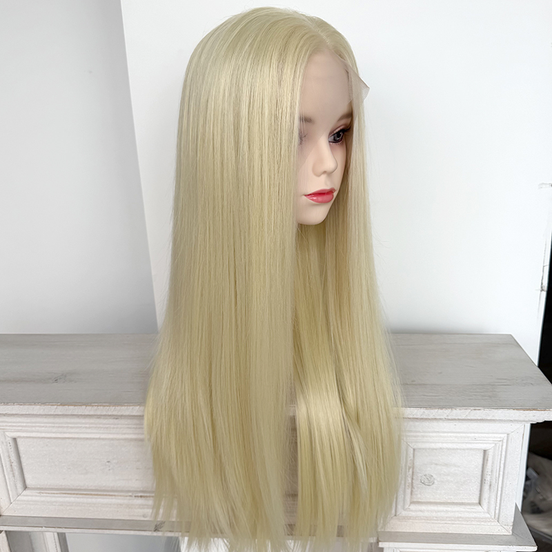100%Kanekalon Fiber #613 Blonde Hair Color Pretty Cute Straight Full Hairstyle Heat Resistant Fiber 13x4 Synthetic Lace Wig