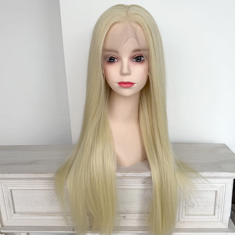 100%Kanekalon Fiber #613 Blonde Hair Color Pretty Cute Straight Full Hairstyle Heat Resistant Fiber 13x4 Synthetic Lace Wig