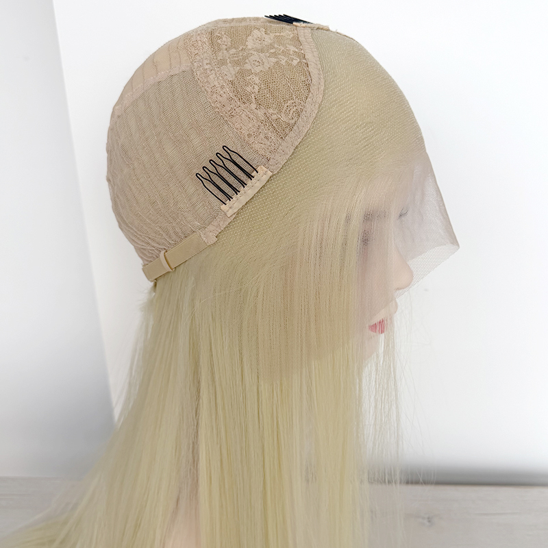 100%Kanekalon Fiber #613 Blonde Hair Color Pretty Cute Straight Full Hairstyle Heat Resistant Fiber 13x4 Synthetic Lace Wig