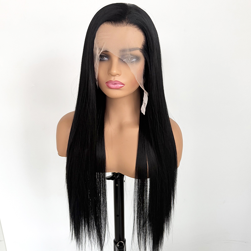 Lagos Hairline Silk Straight Natural Black 13x4 HD Lace Synthetic Wig Heat Resistant Fiber Wig