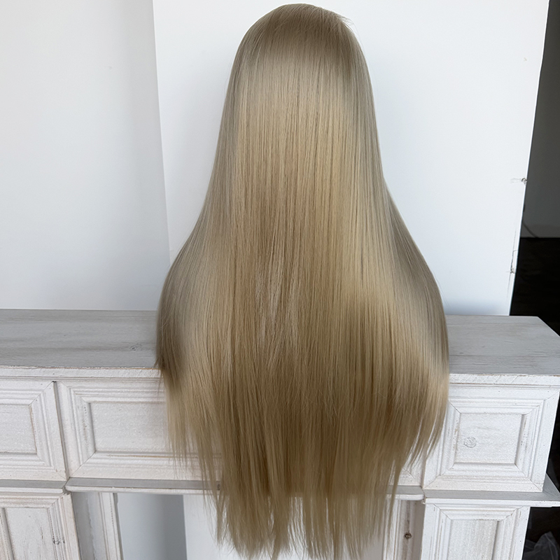 Silk Straight #22 Light Ash Golden Brown Synthetic Heat Resistant Fiber 13x4 Lace Front Wig