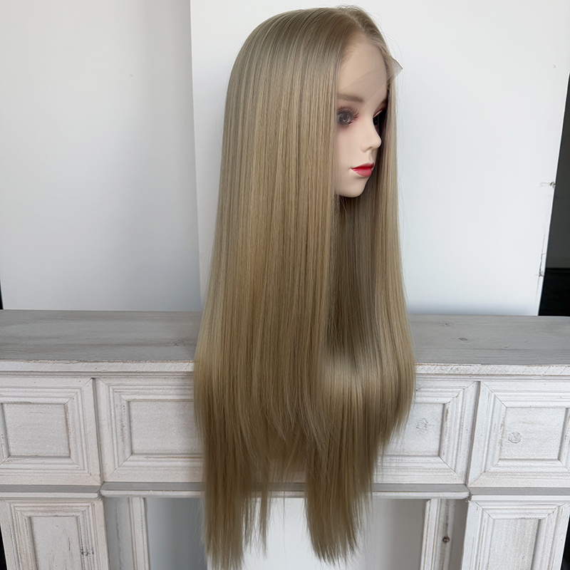 #22 Light Ash Golden Brown 13x4 Lace Front Wig Silk Straight Synthetic Heat Resistant Fiber Wig