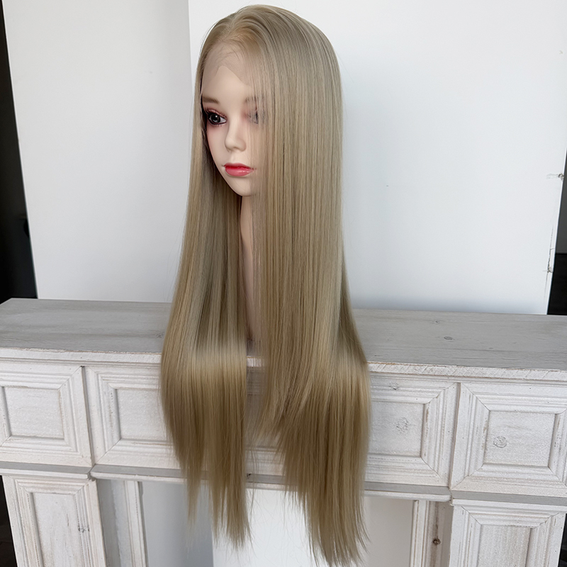 #22 Light Ash Golden Brown 13x4 Lace Front Wig Silk Straight Synthetic Heat Resistant Fiber Wig