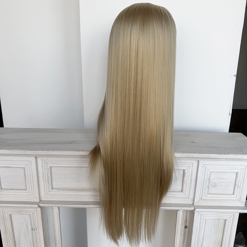 #22 Light Ash Golden Brown 13x4 Lace Front Wig Silk Straight Synthetic Heat Resistant Fiber Wig
