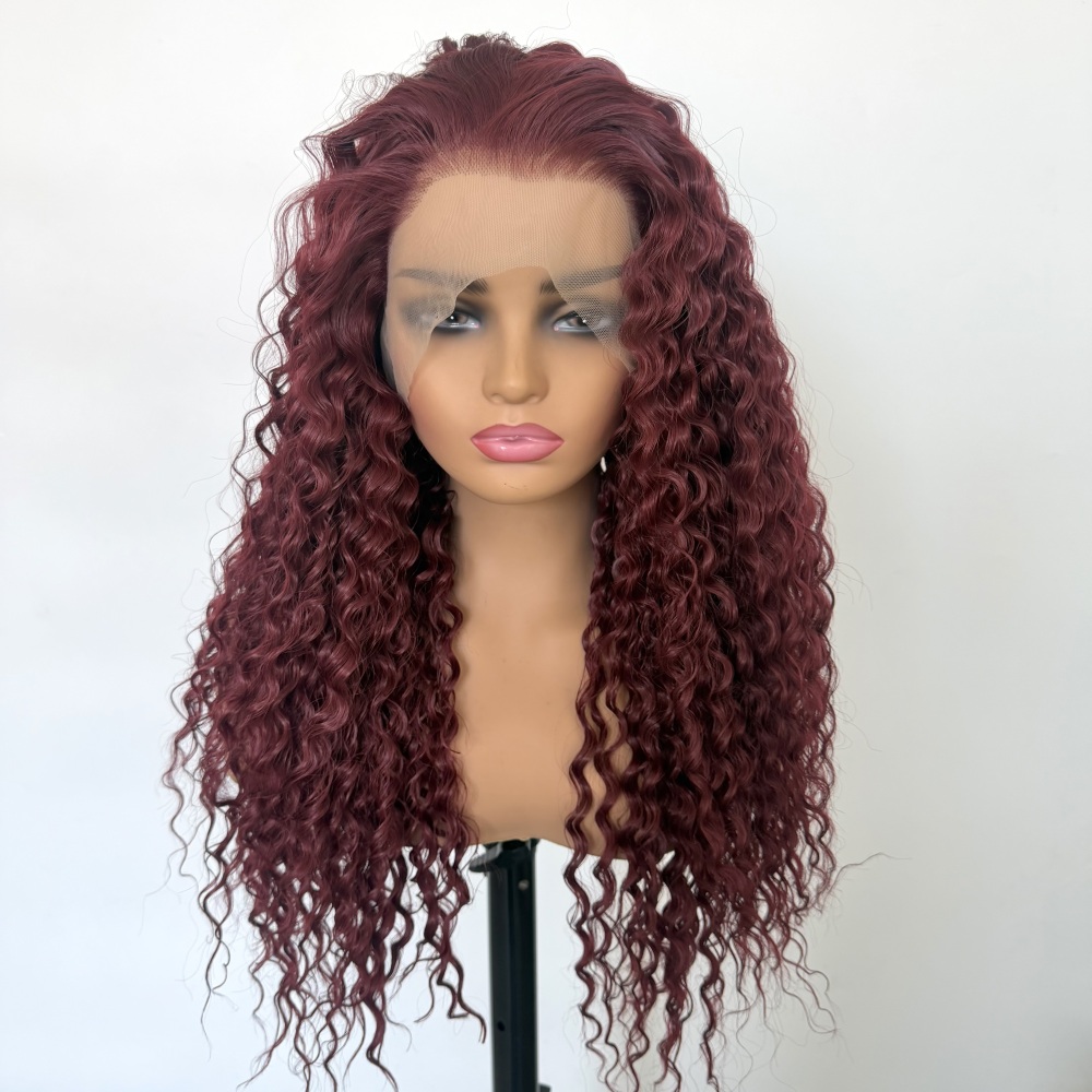 Burgundy Hair Curly Hairstyle Synthetic 13x4 Front Lace Long Curly Wig