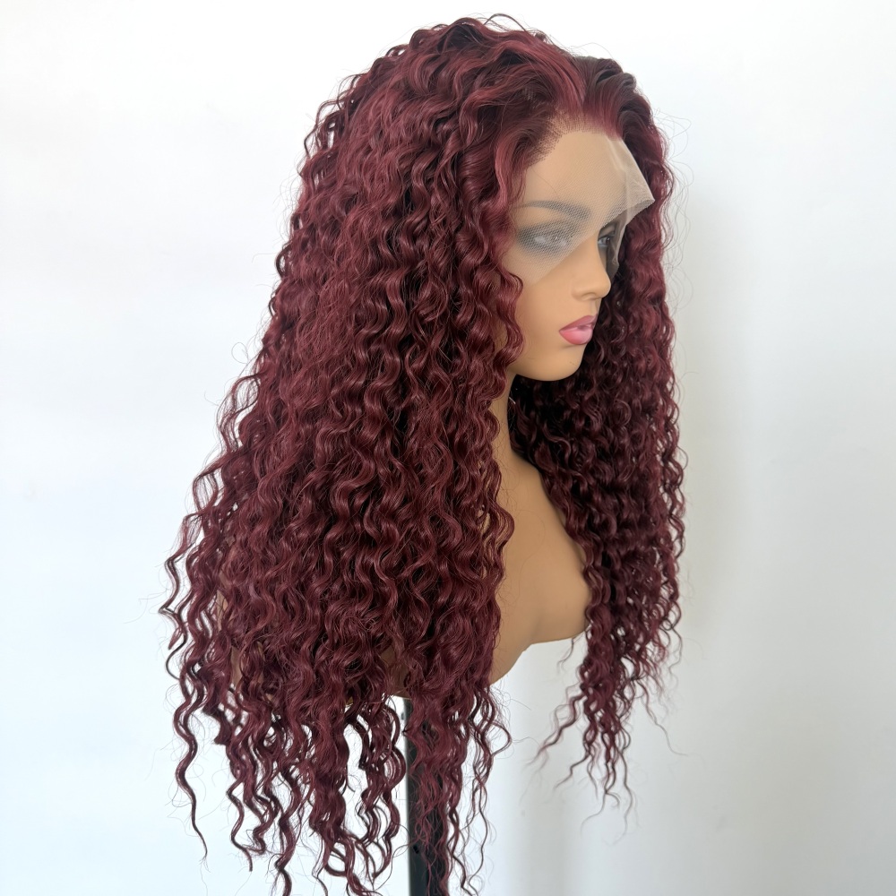 Burgundy Hair Curly Hairstyle Synthetic 13x4 Front Lace Long Curly Wig