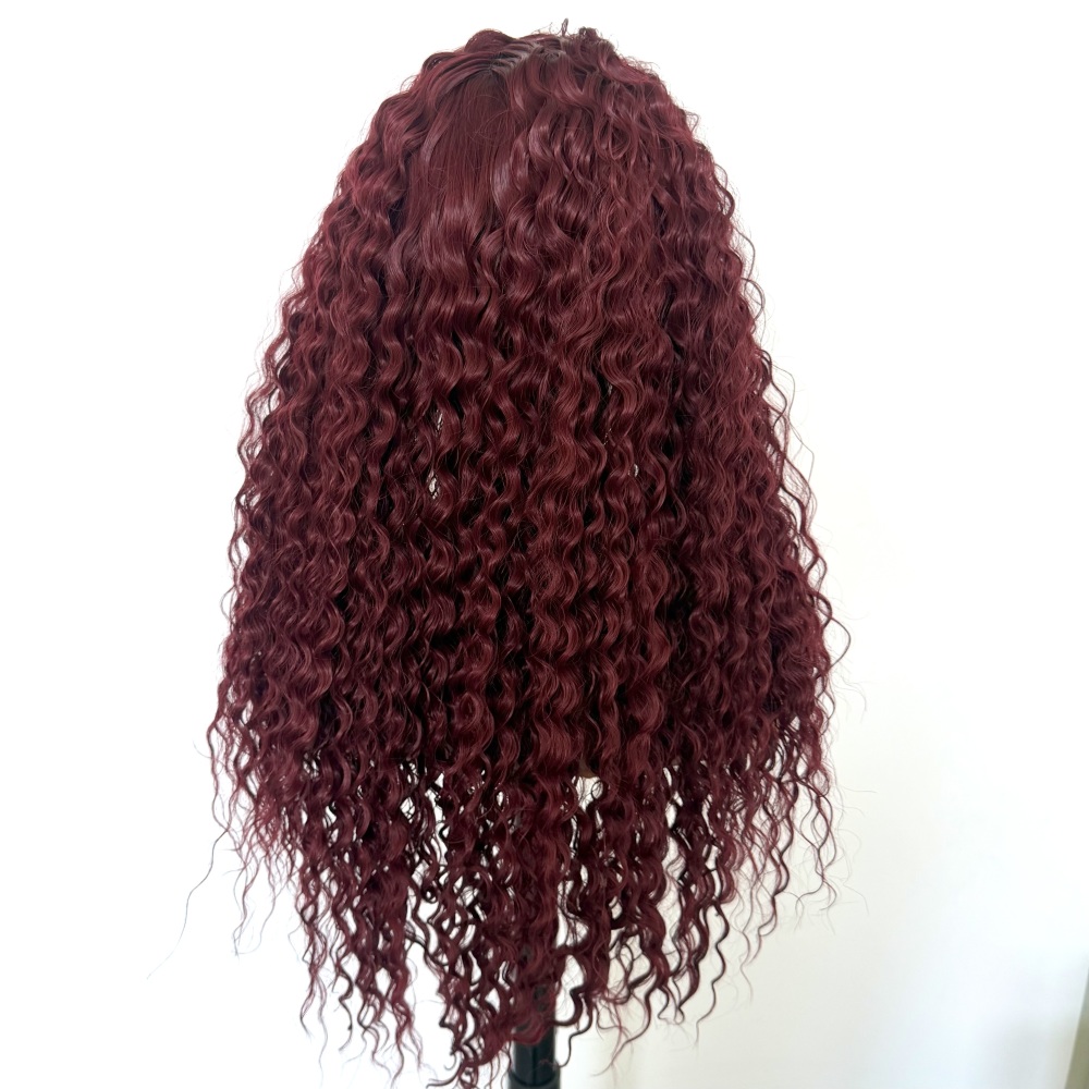 Burgundy Hair Curly Hairstyle Synthetic 13x4 Front Lace Long Curly Wig