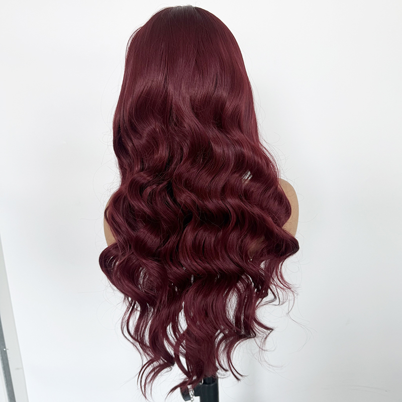 Burgundy Hair Curly Hairstyle Synthetic 13x4 Front Lace Long Curly Wig