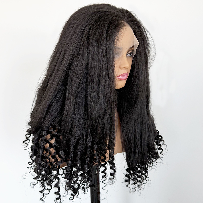 Kinky Straight With Curly Ends New Fashion Natural Heat-Resistant Glueless 26 Inch Futura Fiber Wig