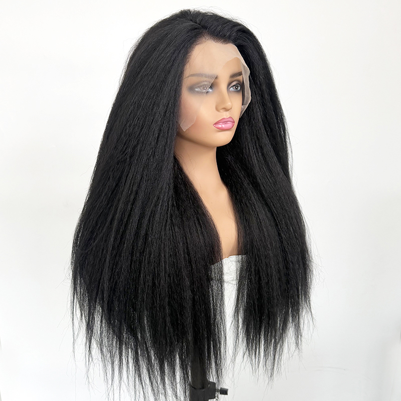 Kinky Straight Lace Front Wig Fashion Natural Heat-Resistant Glueless 26 Inch Futura Fiber Wig