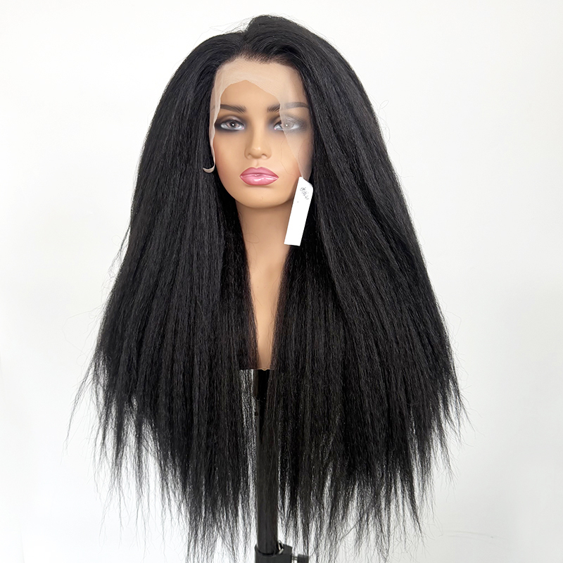 Kinky Straight Lace Front Wig Fashion Natural Heat-Resistant Glueless 26 Inch Futura Fiber Wig