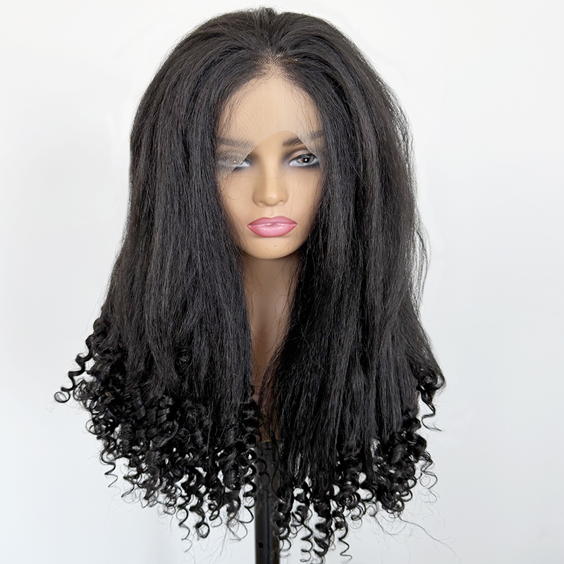 Kinky Straight With Curly Ends New Fashion Natural Heat-Resistant Glueless 26 Inch Futura Fiber Wig