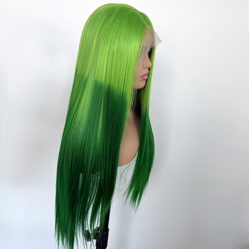 Ombre Green Tone Color 26" Silk Straight Heat Resistant Futura Fiber Synthetic Hair Wig