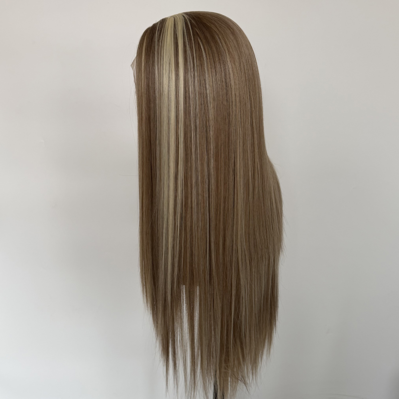 Highlight Brown Silk Straight 13×4 Lace Synthetic Wigs Heat Resistant Fiber Wig