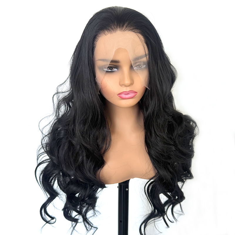 Black Bouncy Wave Curly 13x4 Lace Front Synthetic Heat Safe Black Wig for Black Women