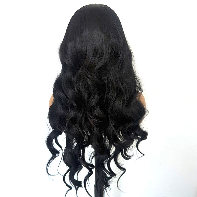 Black Bouncy Wave Curly 13x4 Lace Front Synthetic Heat Safe Black Wig for Black Women