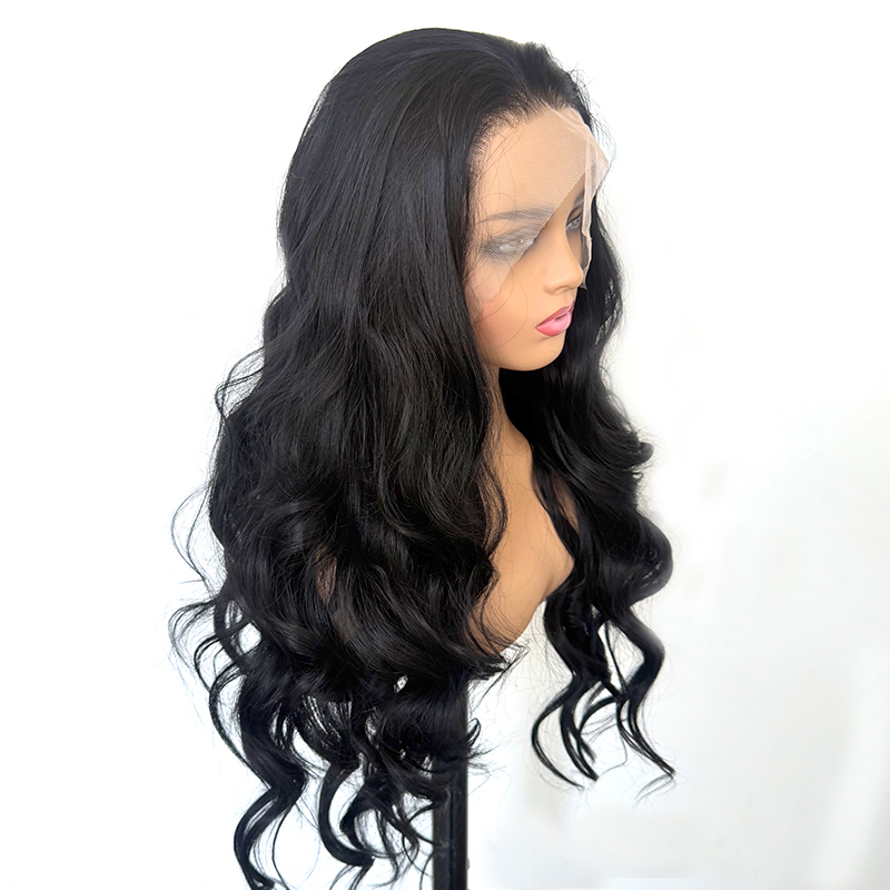 Black Bouncy Wave Curly 13x4 Lace Front Synthetic Heat Safe Black Wig for Black Women
