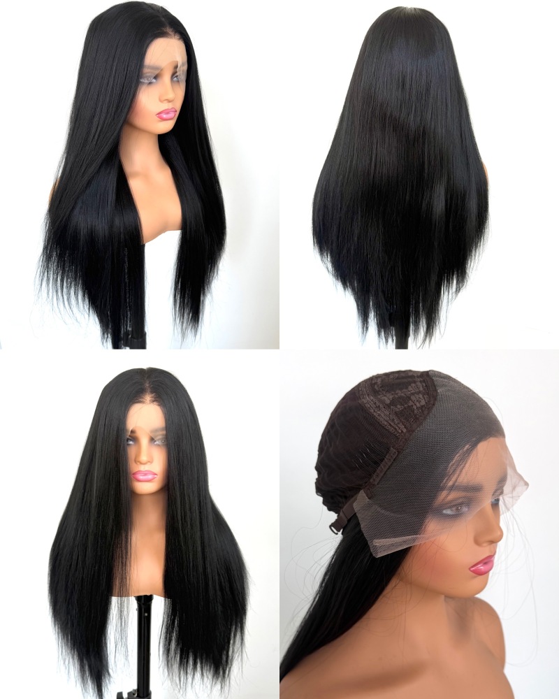 Premium Yaki Straight Wigs Heat Resistant Futura Fiber 13x4 Lace Front Wig