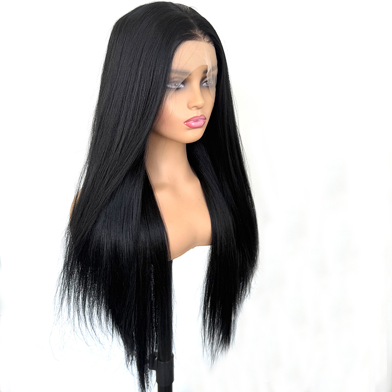 Premium Yaki Straight Wigs Heat Resistant Futura Fiber 13x4 Lace Front Wig