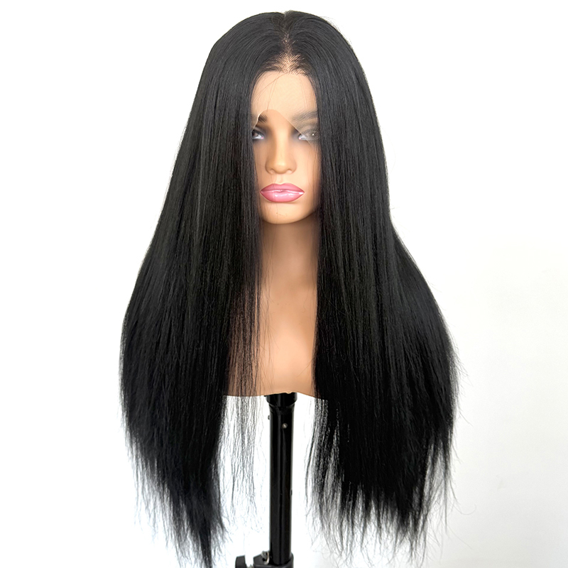 Premium Yaki Straight Wigs Heat Resistant Futura Fiber 13x4 Lace Front Wig